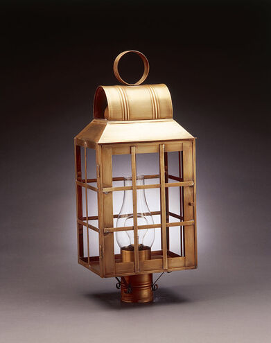 Lynn 1 Light 24 inch Antique Brass Post Lantern in Clear Glass, Chimney, Medium