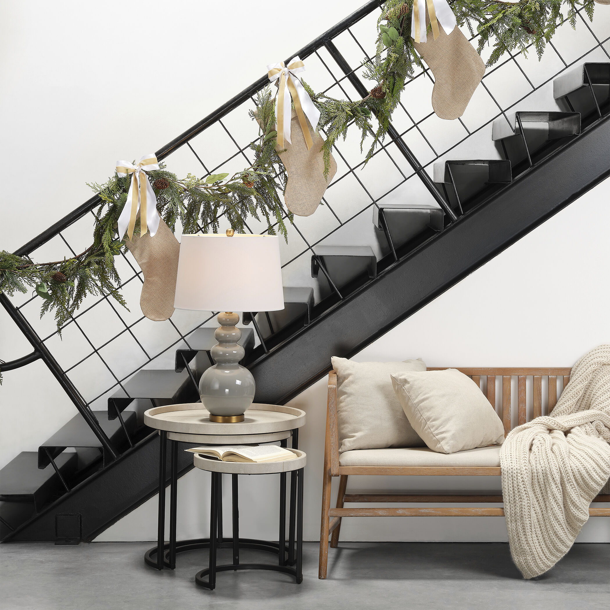 Grayson Off White Linen & Grey Washed Wood Settee