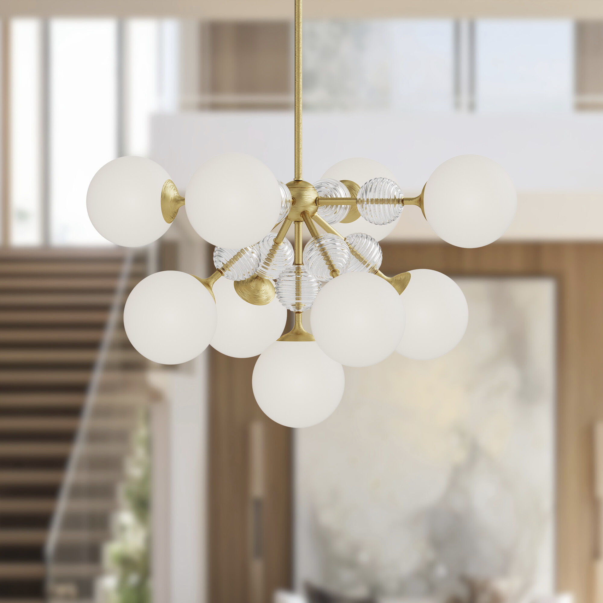 Alora Mood Celia 9 Light 30.25 inch Brushed Gold/Opal Glass Chandelier Ceiling Light