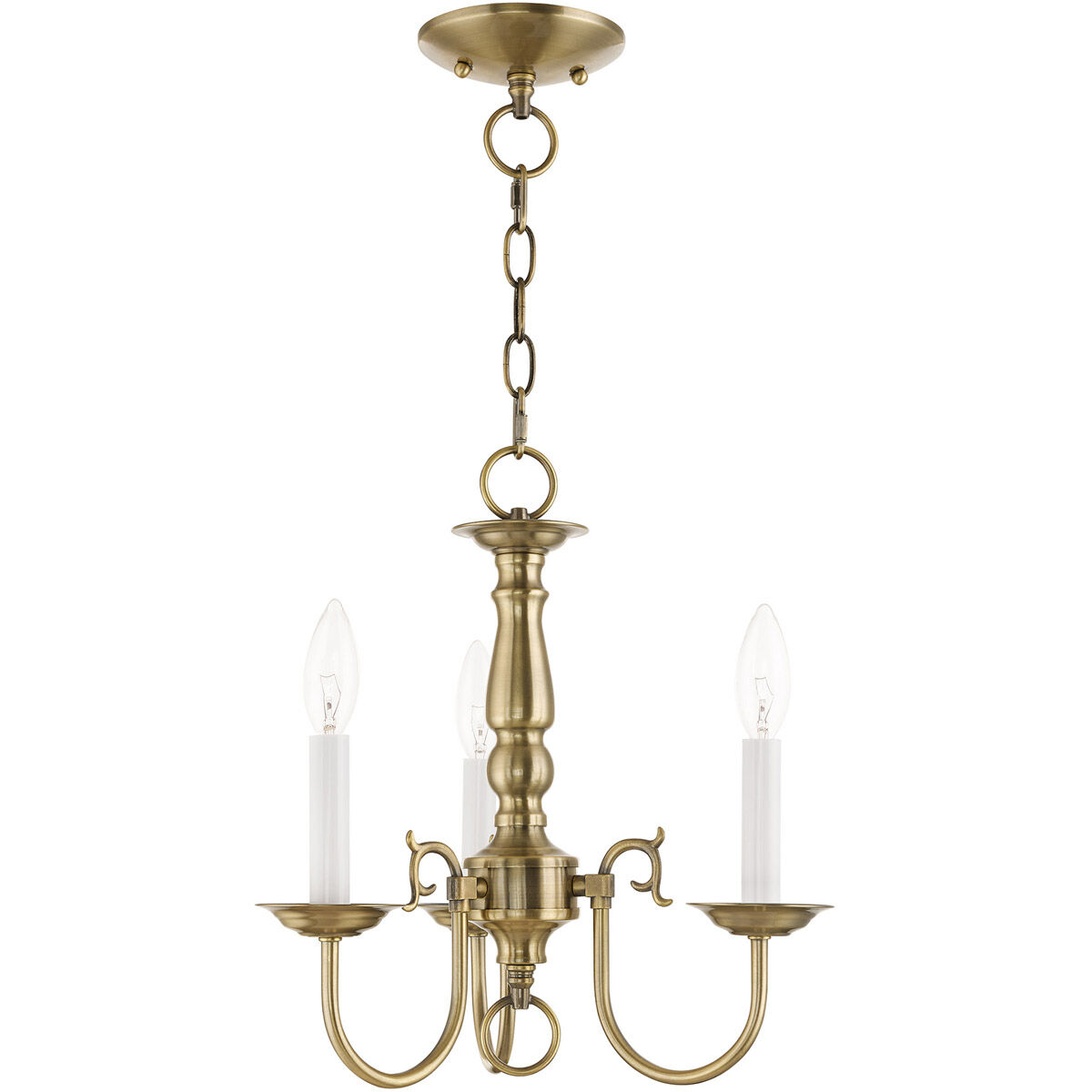 Williamsburgh 3 Light 14 inch Antique Brass Mini Chandelier Ceiling Light