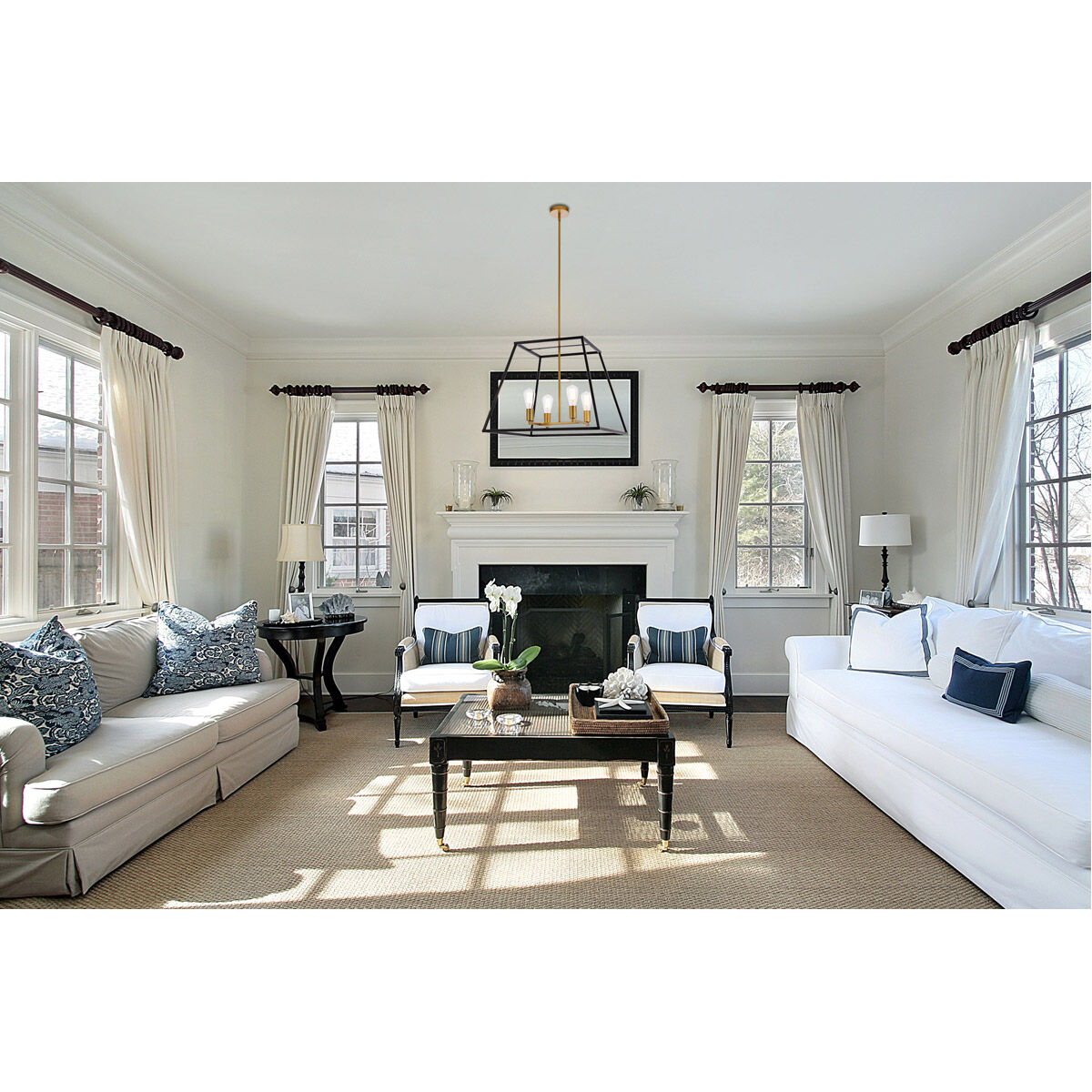 Declan 4 Light 24 inch Black and Brass Pendant Ceiling Light