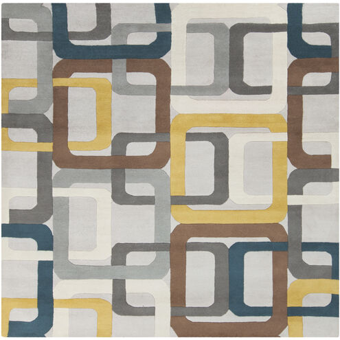Forum 96 X 96 inch Dark Blue/Gray/Mustard/Brown/Ivory Handmade Rug in 8 Ft Square, Square