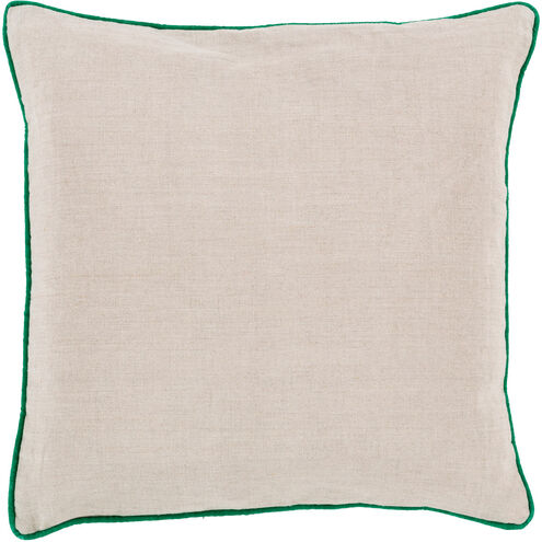 Linen Piped 22 inch Grass Green, Ivory Pillow Kit