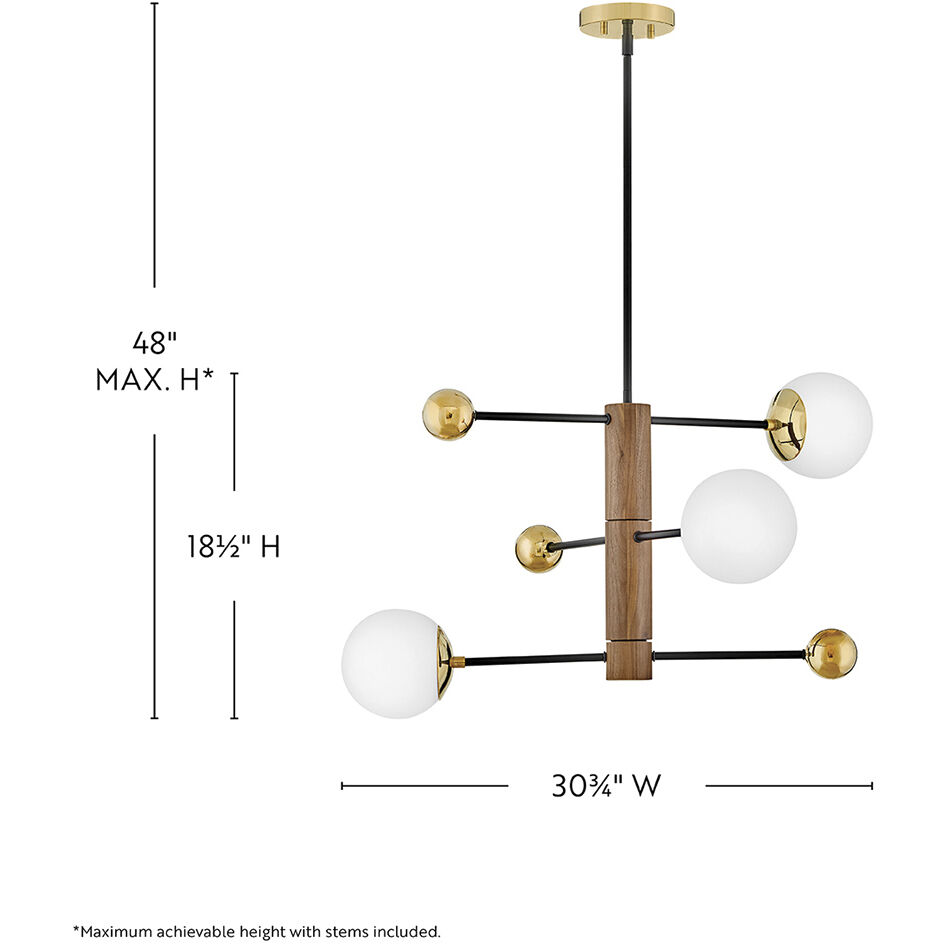Auggie 3 Light 30.75 inch Bright Brass with Walnut Chandelier Ceiling Light