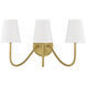 Modern 3 Light 20 inch Natural Brass Wall Sconce Wall Light