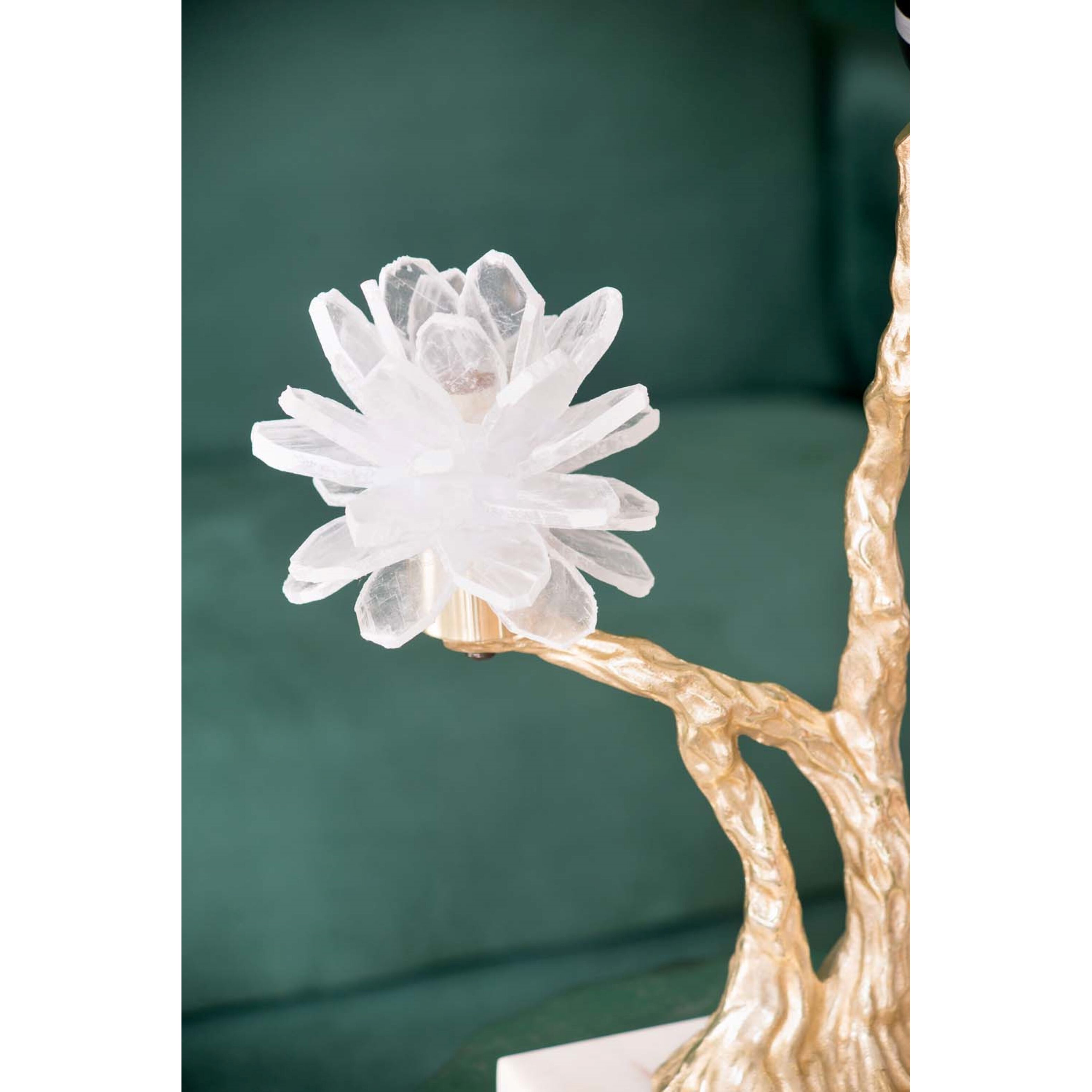 Sitting Bird on Branch Gold and White Décor