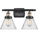 Ballston Large Cone 2 Light 16 inch Black Antique Brass Bath Vanity Light Wall Light in Seedy Glass
