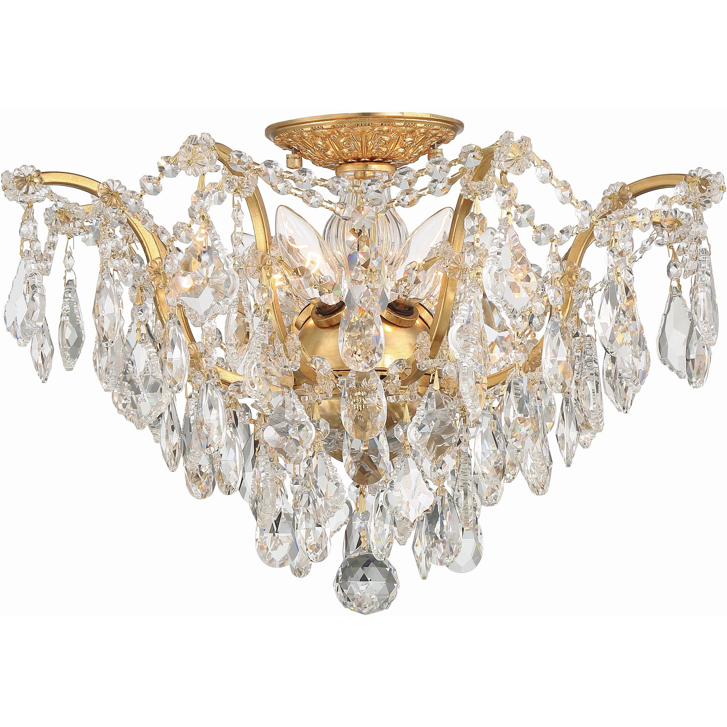 Filmore 5 Light 19 inch Antique Gold Flush Ceiling Light in Clear Swarovski Strass