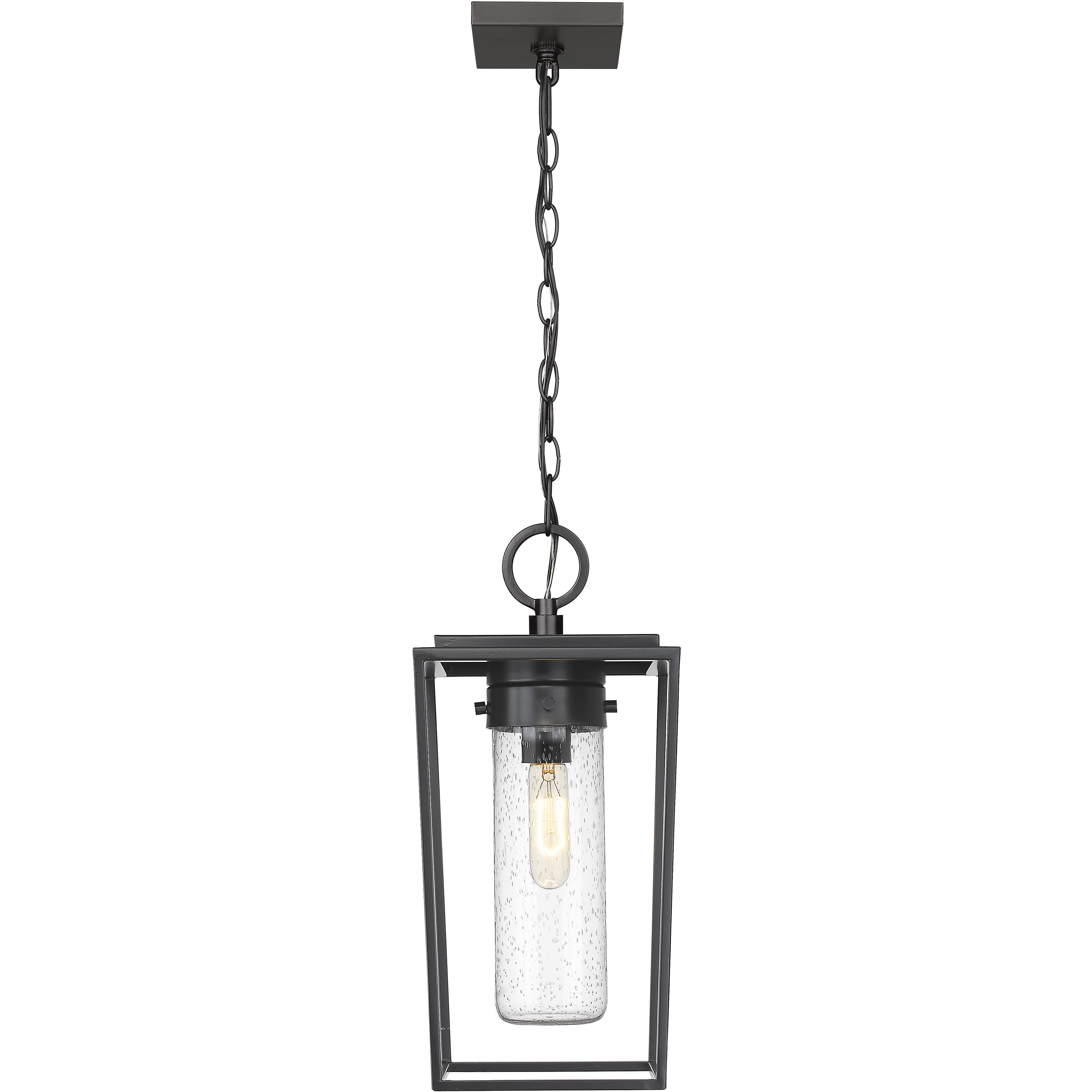 Sheridan 1 Light 8 inch Black Outdoor Chain Mount Ceiling Fixture in Seedy Glass