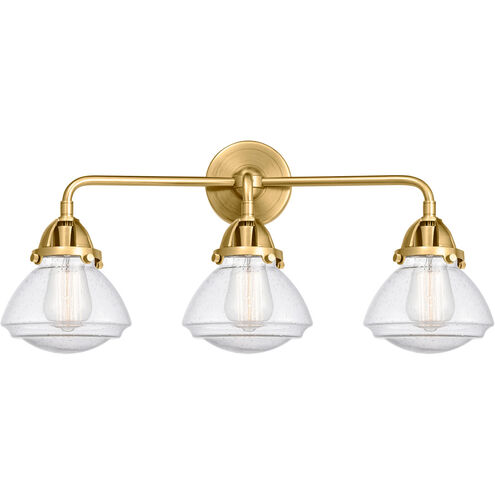 Nouveau 2 Olean LED 25 inch Satin Gold Bath Vanity Light Wall Light in Seedy Glass