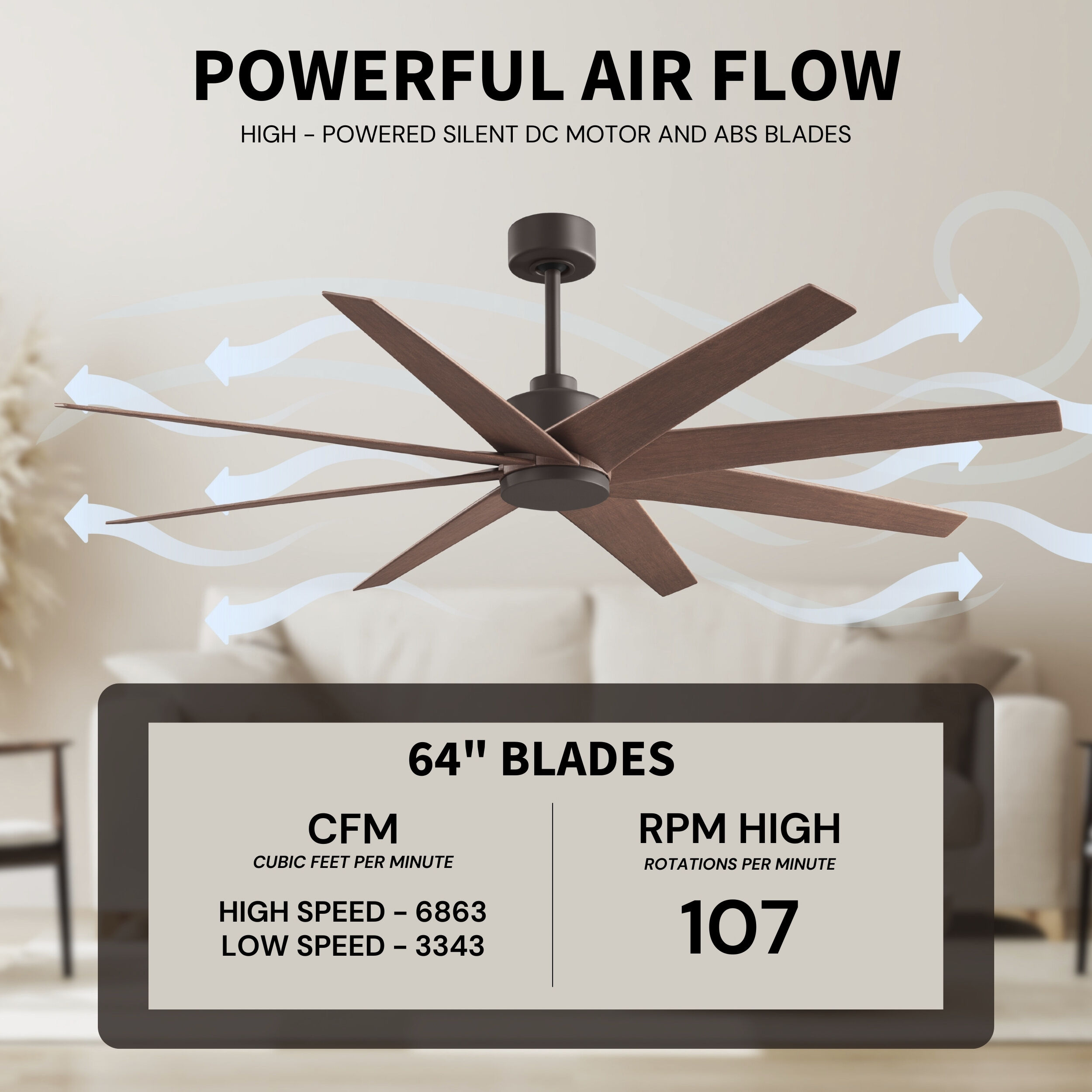 Atlas Ariella 64 inch Textured Bronze with Walnut Tone Blades Ceiling Fan