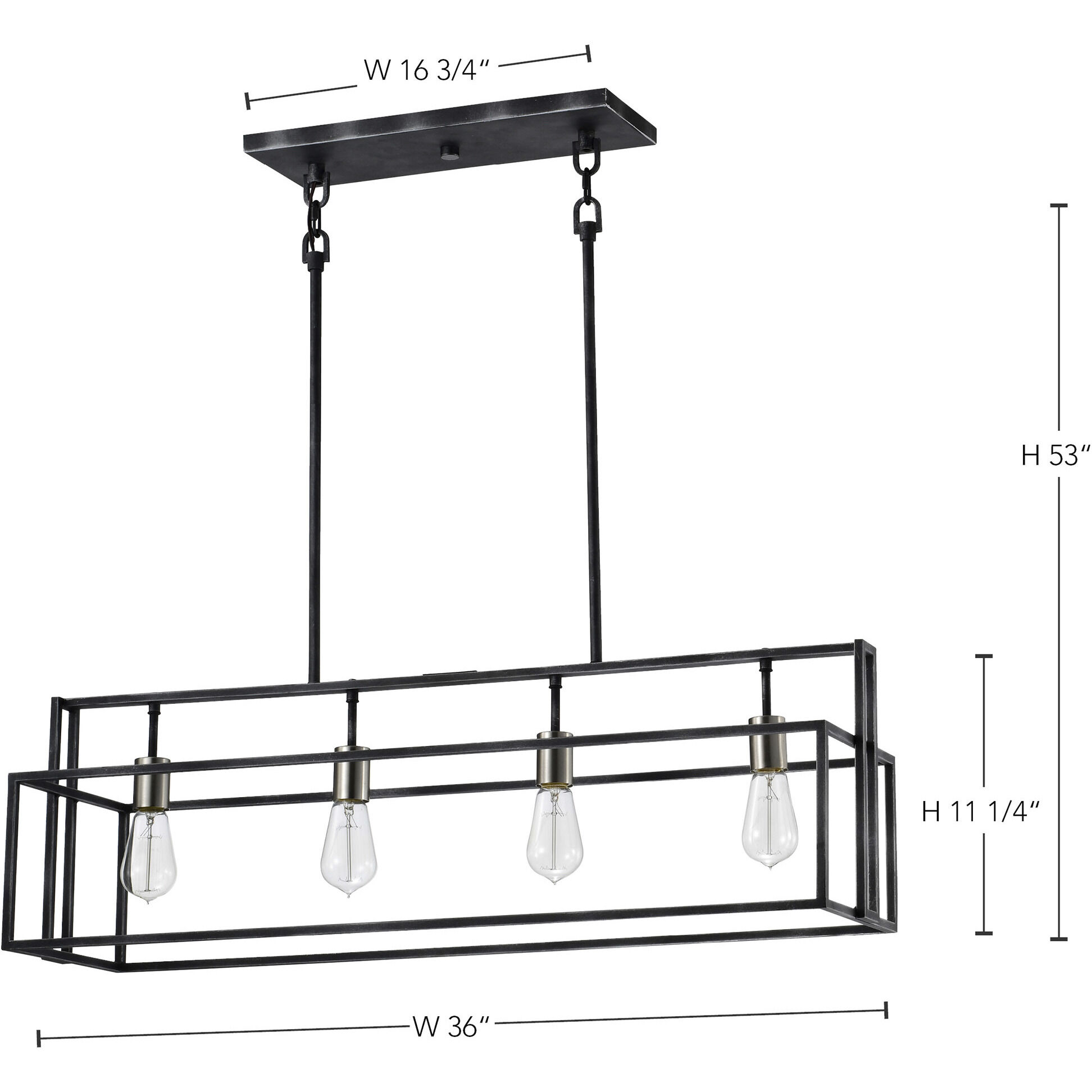 Lake 4 Light 36 inch Iron Black and Brushed Nickel Accents Island Pendant Ceiling Light