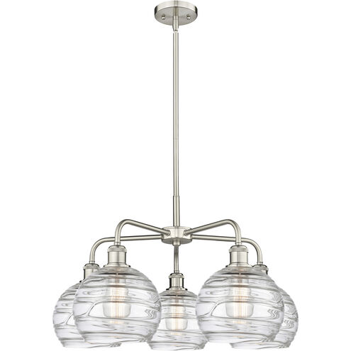 Athens Deco Swirl 5 Light 26 inch Satin Nickel Chandelier Ceiling Light in Clear Deco Swirl