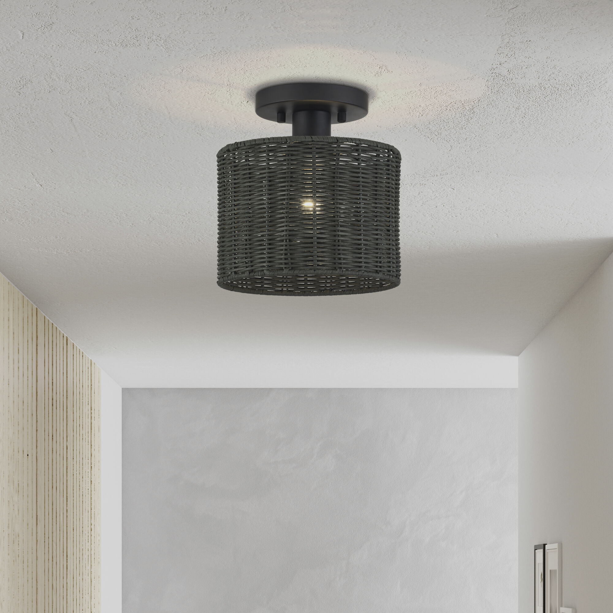 Weavington 1 Light 8.5 inch Black Semi Flush Mount Ceiling Light, Small