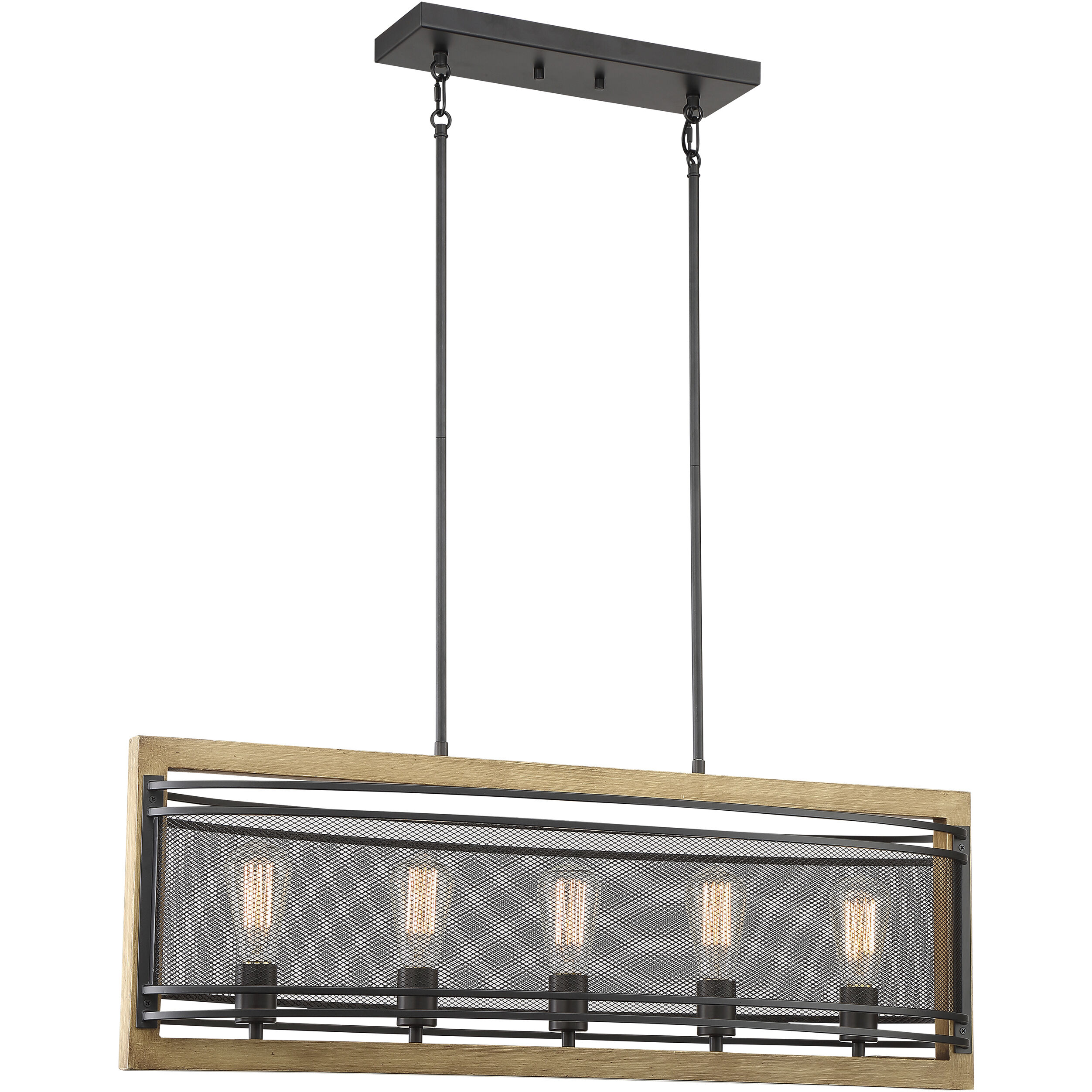 Atelier 5 Light 12 inch Black and Honey Wood Pendant Ceiling Light