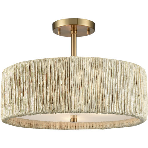 Abaca 3 Light 17 inch Satin Brass Semi Flush Mount Ceiling Light