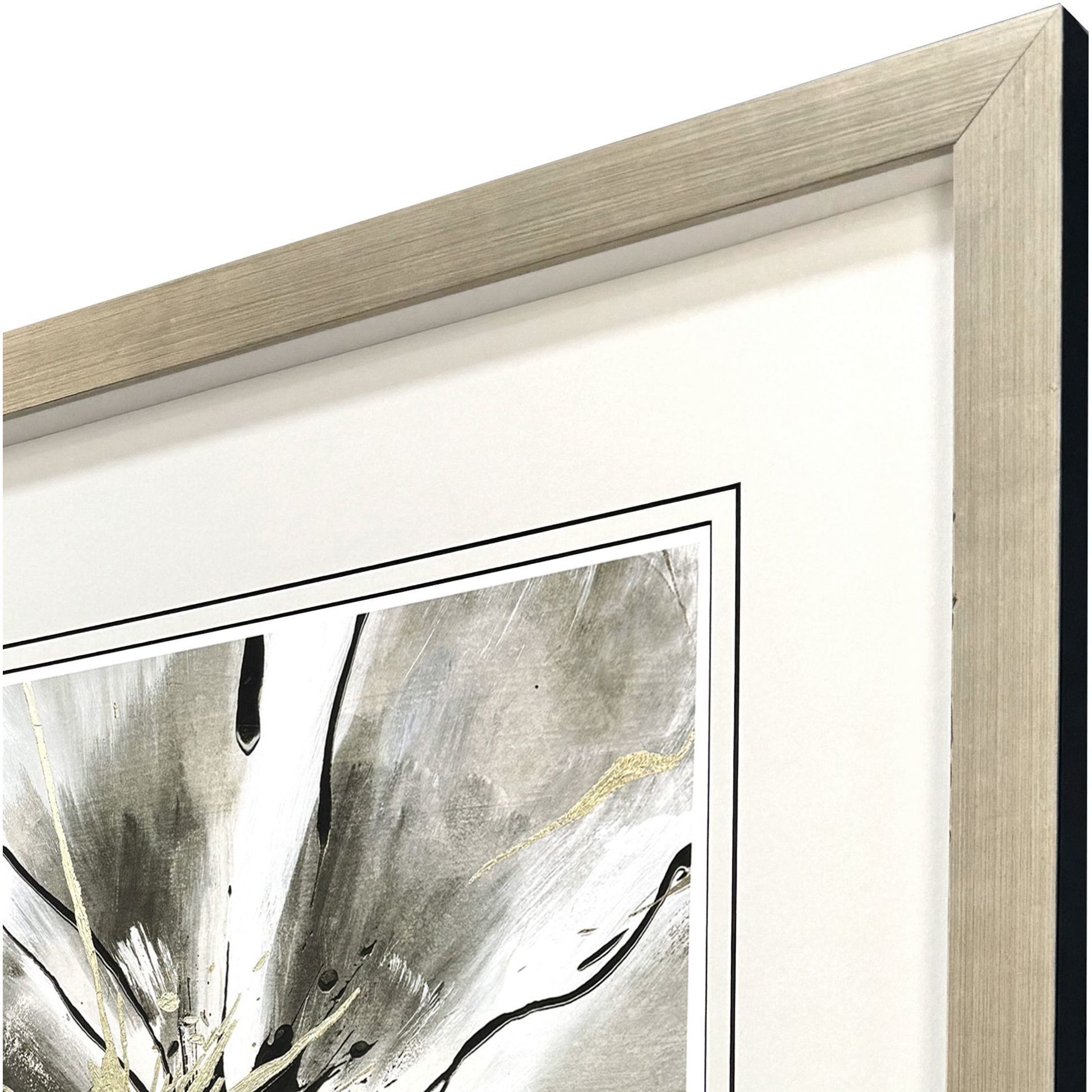 Gilded Petal Expansion Gray and Black and Metallic and Neutral Framed Art