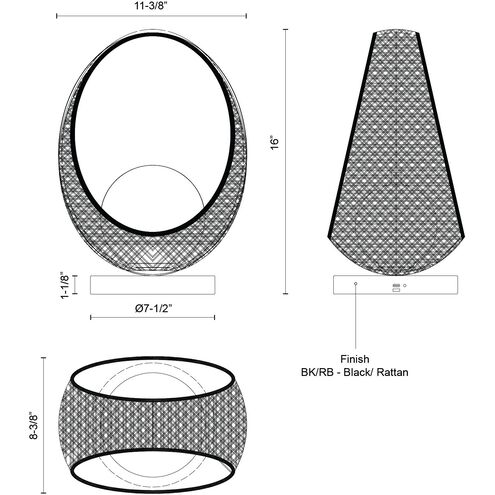 Lanai 16 inch 5 watt Black Table Lamp Portable Light