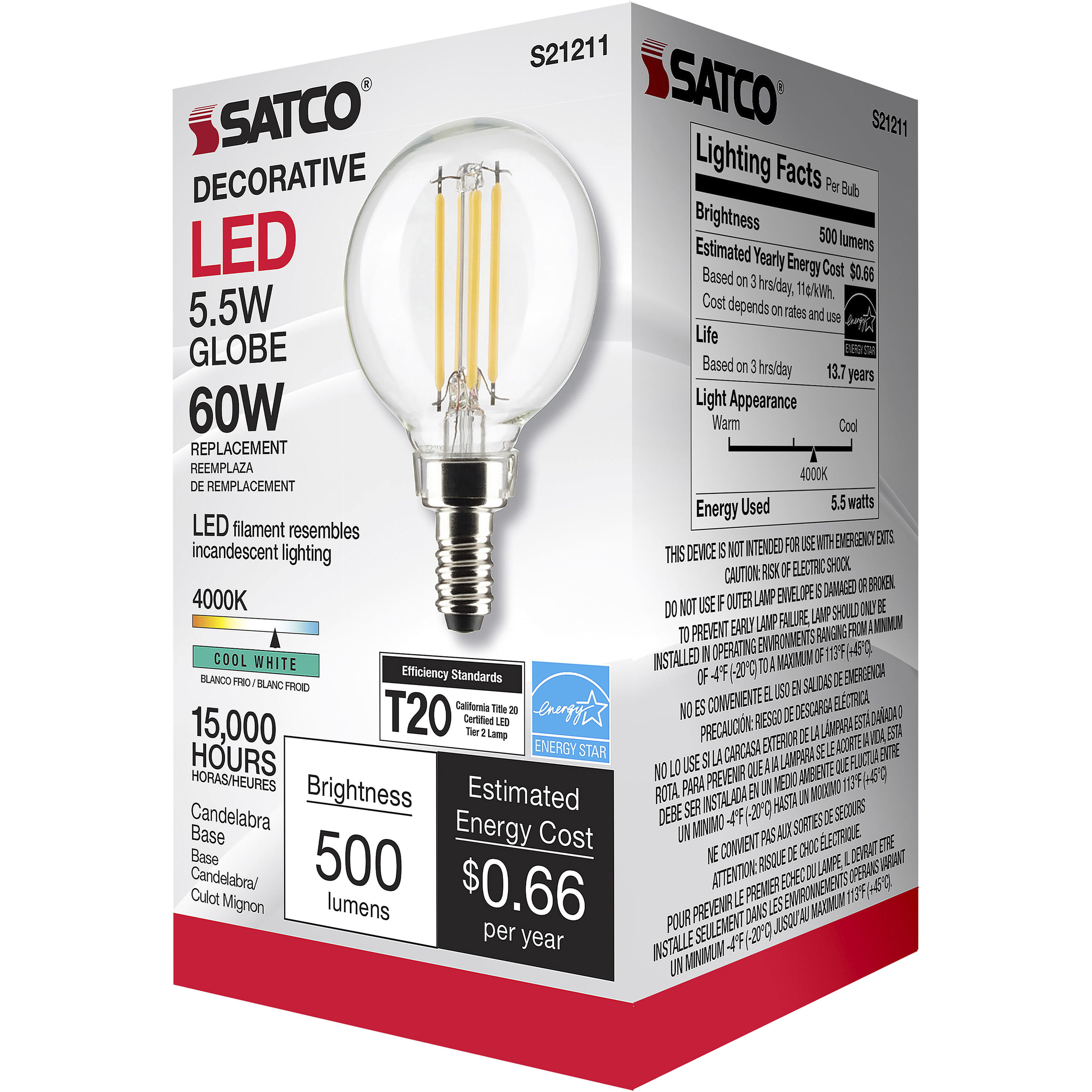 Lumos LED Candelabra Candelabra 5.50 watt 4000K LED Filament