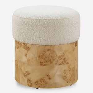 Swirls 17 inch Maple with Textured Ivory Boucle Fabric Ottoman