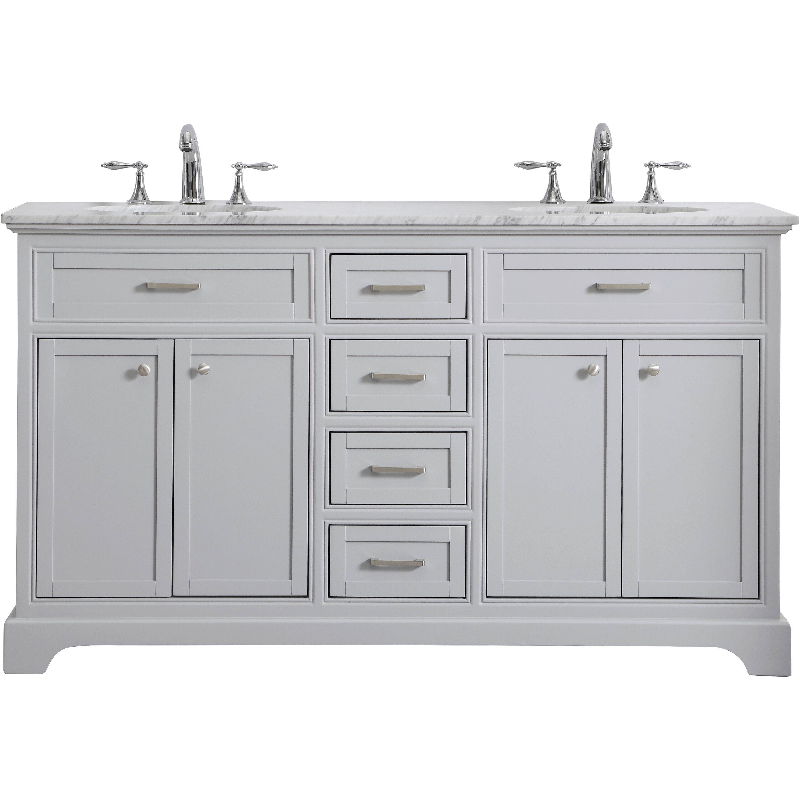 Americana 60 X 35 inch Light Grey with Carrara White Marble Vanity Set