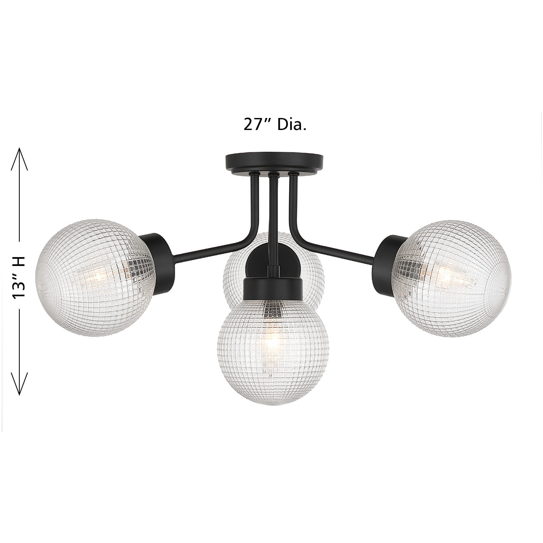 Coral 4 Light 27 inch Matte Black Semi-Flush Ceiling Light