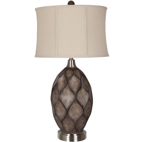 Kimball 34 inch 150.00 watt Carved Wood and Nickel Table Lamp Portable Light