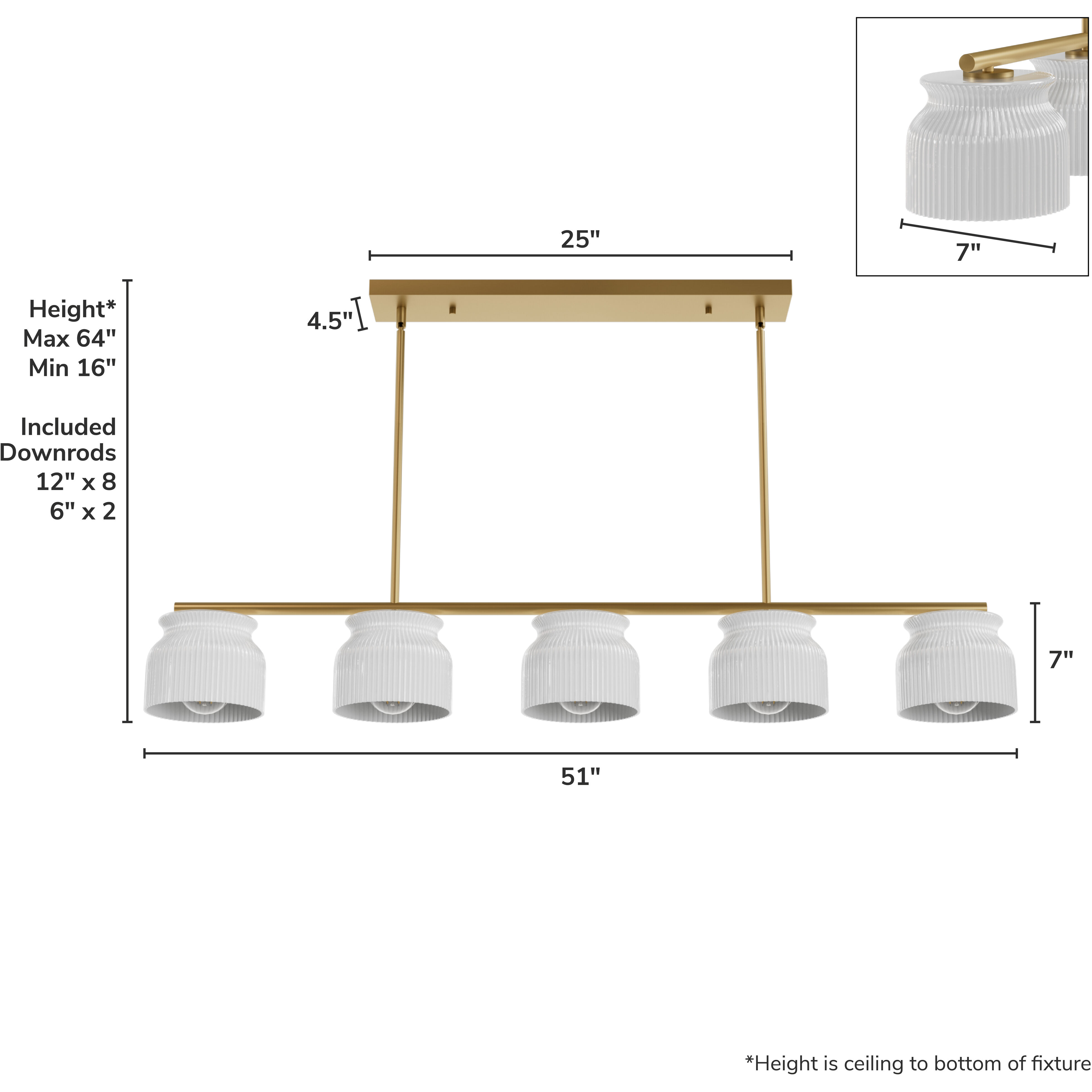 Harlowe 5 Light 51 inch Luxe Gold Linear Chandelier Ceiling Light, Large