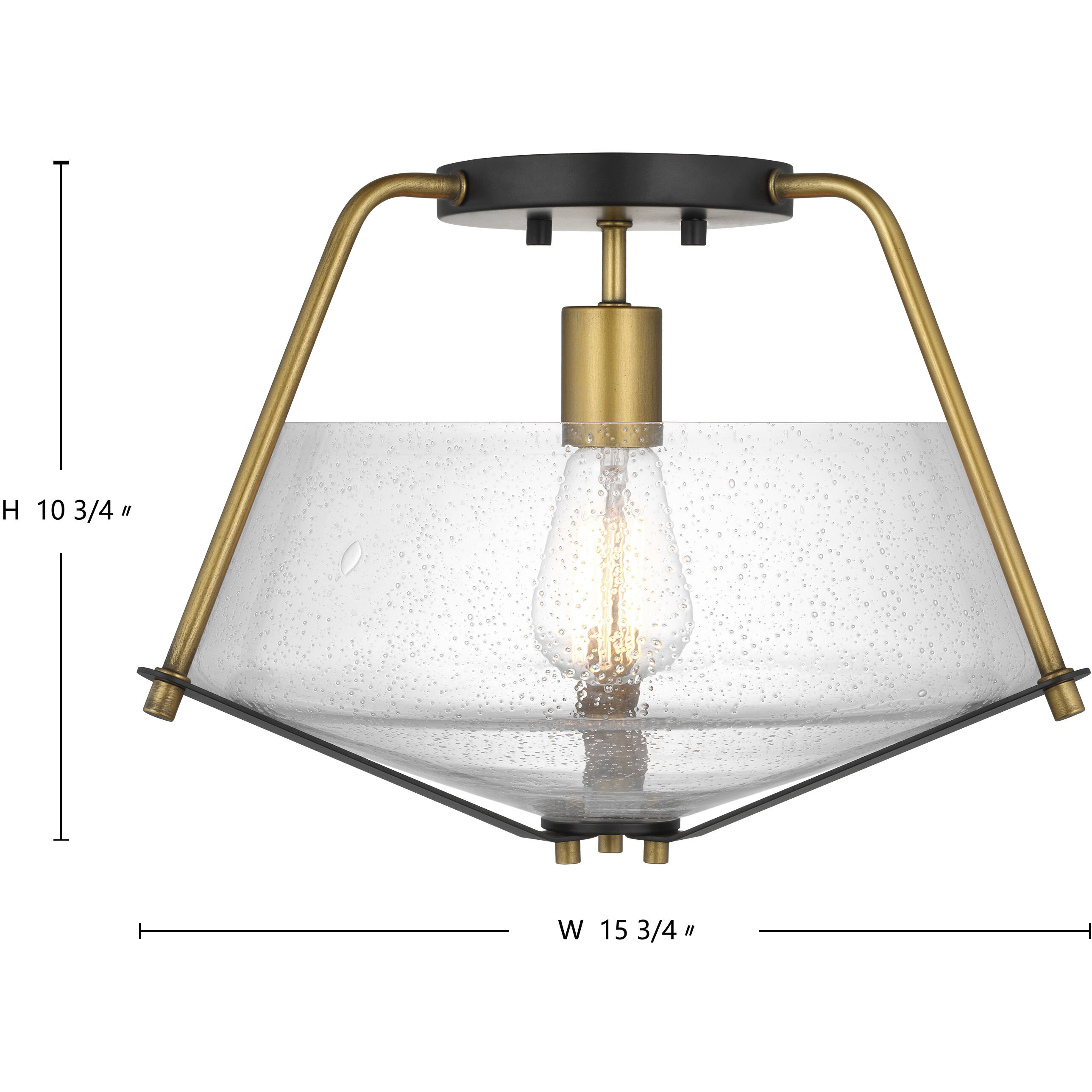 Starlight 1 Light 15.75 inch Matte Black and Natural Brass Semi Flush Mount Ceiling Light