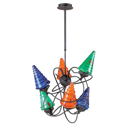 Pazzo 6 Light 24 inch Satin Nickel with Multicolor Chandelier Ceiling Light