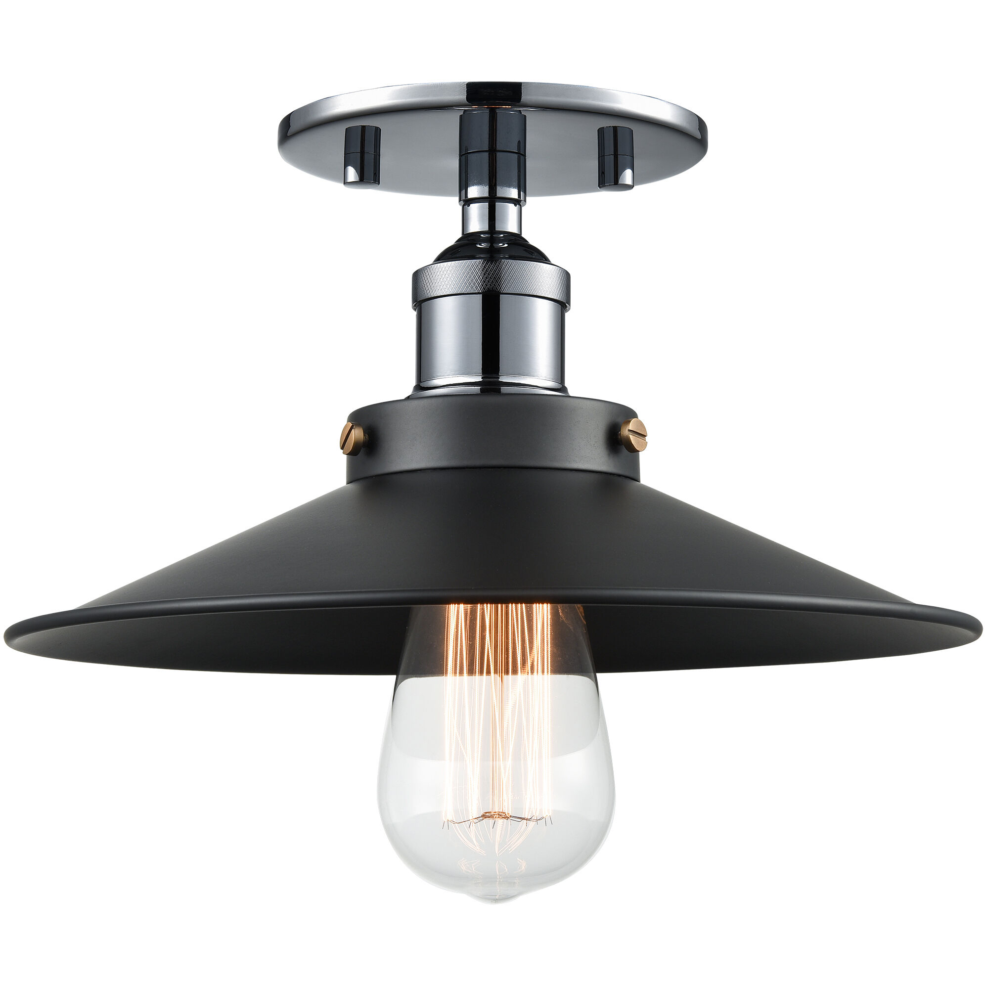 Bulstrode's Workshop 1 Light 10.25 inch Chrome Flush Mount Ceiling Light in Chrome and Black