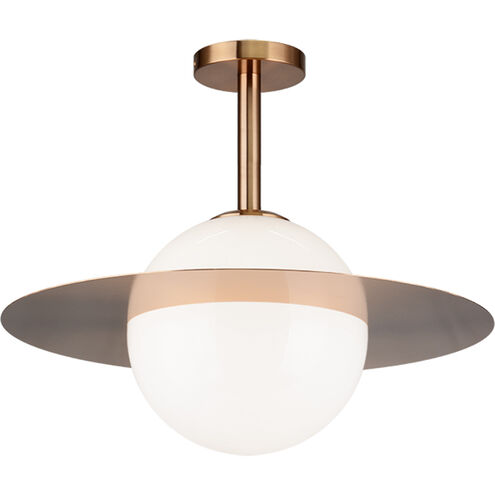 Saturn 1 Light 20 inch Aged Gold Brass and Opal Flush Mount Ceiling Light in Aged Gold Brass and Opal Glass