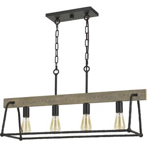 Lockport 4 Light 36 inch Black with Wood Island Chandelier Ceiling Light