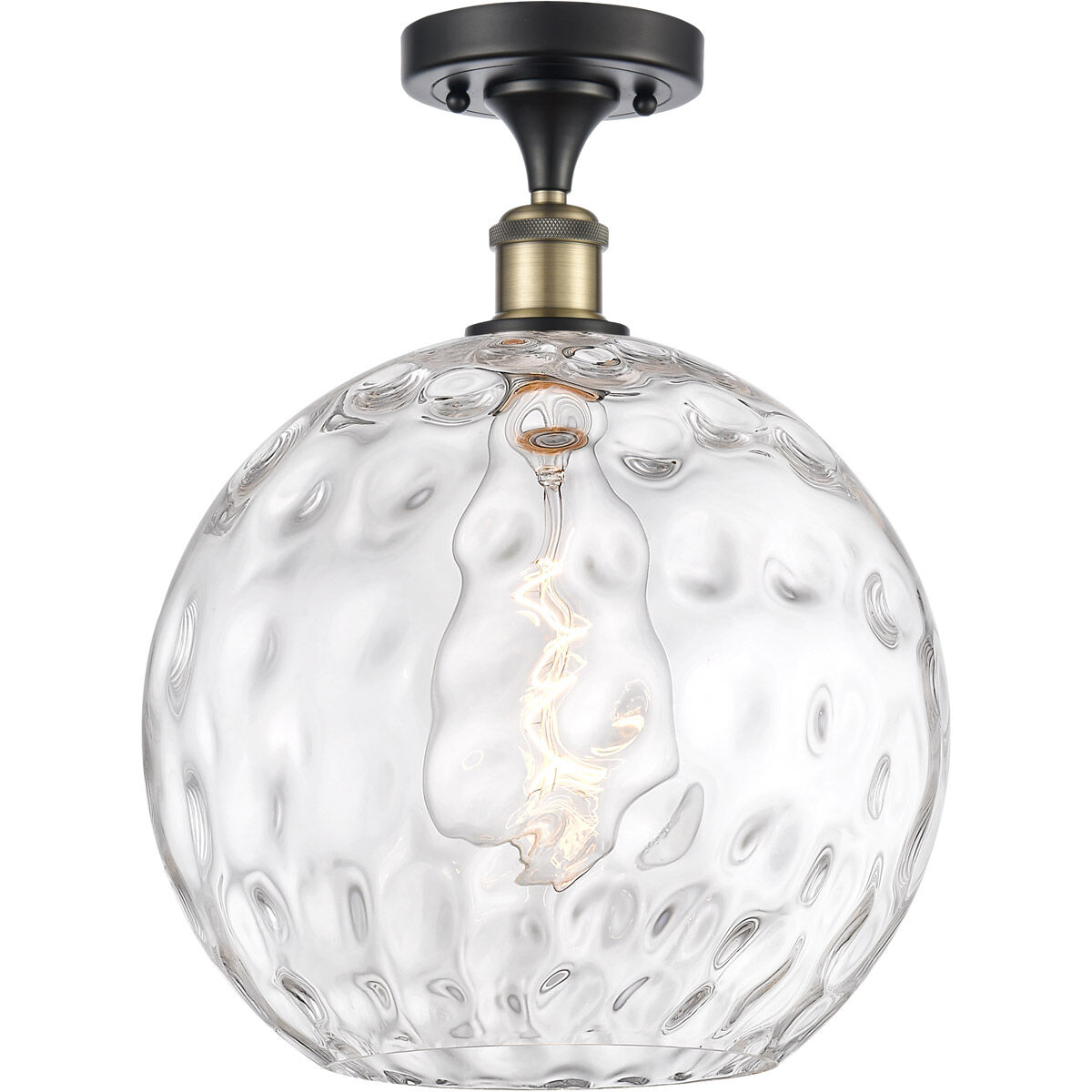 Ballston Athens Water Glass LED 12 inch Black Antique Brass Semi-Flush Mount Ceiling Light