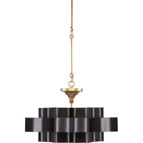 Grand Lotus 1 Light 20 inch Satin Black/Contemporary Gold Leaf Chandelier Ceiling Light, Small, Convertible to Semi-Flush