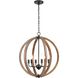 Barrow 6 Light 22 inch Birchwood with Matte Black Chandelier Ceiling Light