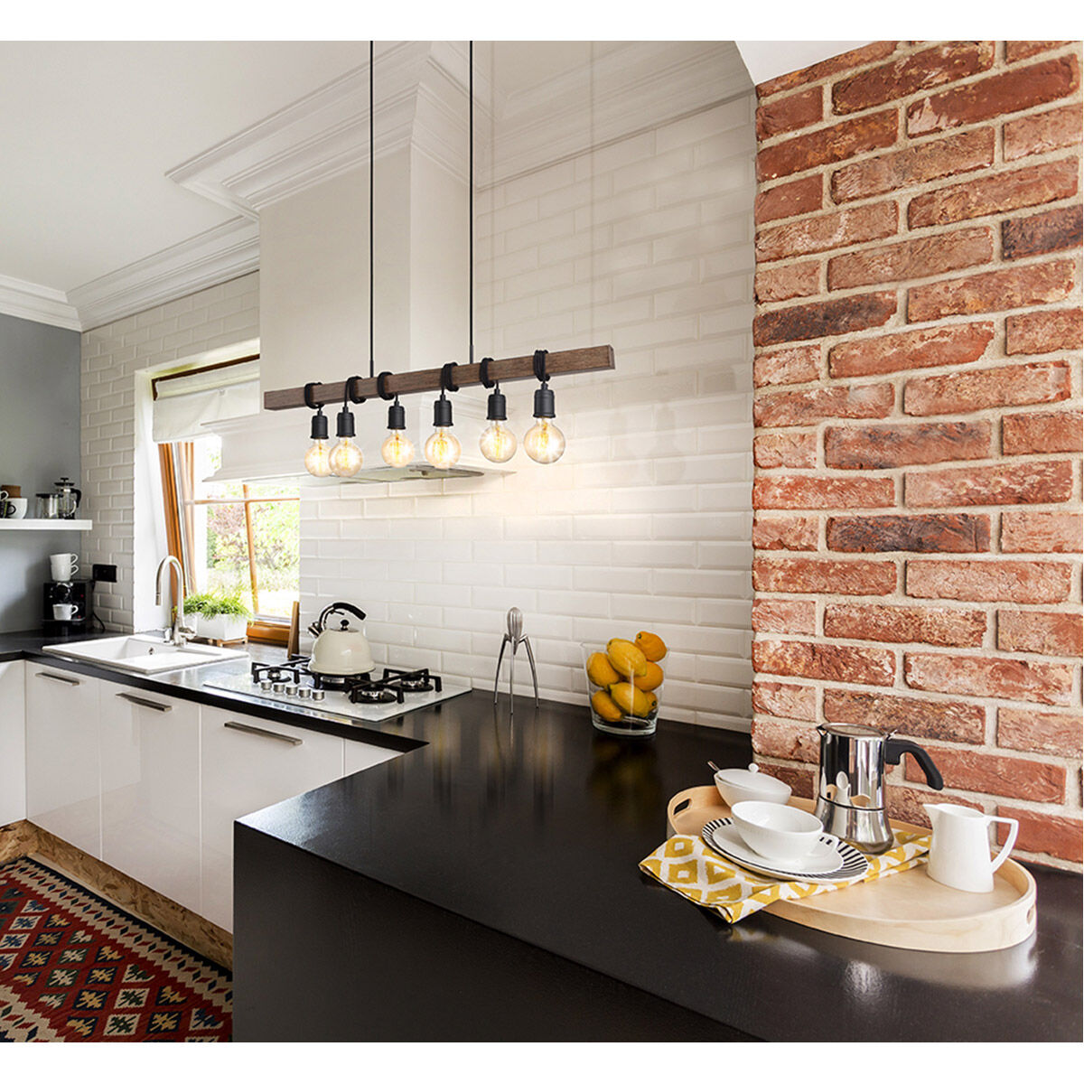 Violon 6 Light 39.37 inch Black and Dark Brown Kitchen Island Pendant Ceiling Light