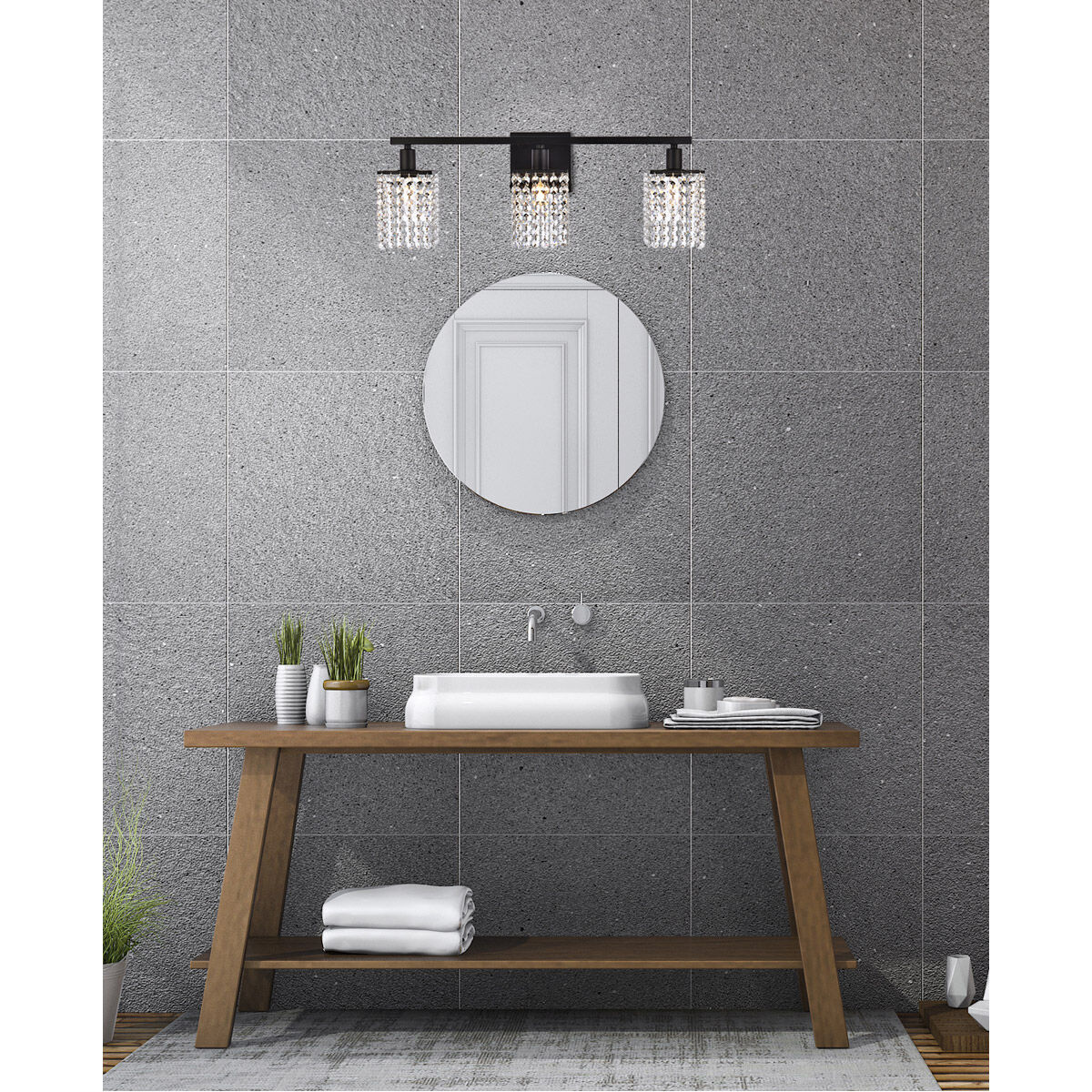 Phineas 3 Light 24 inch Black Bath Sconce Wall Light