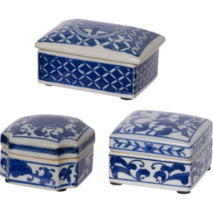 Leith Blue-and-White Decorative 4 X 3 inch Blue / White Boxes, Set of 3
