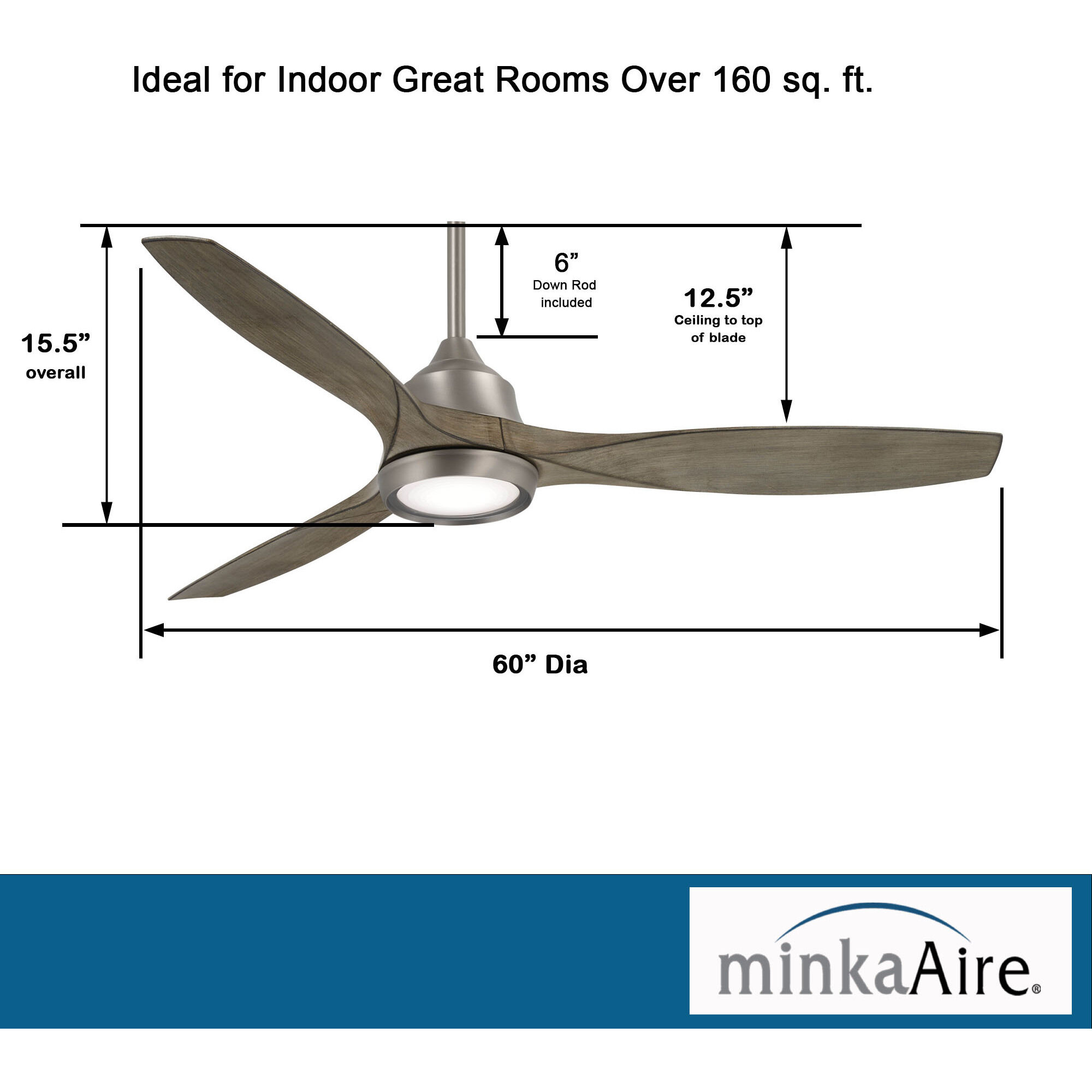 Minka-Aire F749L-BNK Skyhawk 60 inch Burnished Nickel with