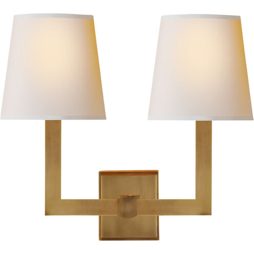 Chapman & Myers Square Tube 2 Light 15 inch Hand-Rubbed Antique Brass Double Sconce Wall Light in Natural Paper 1