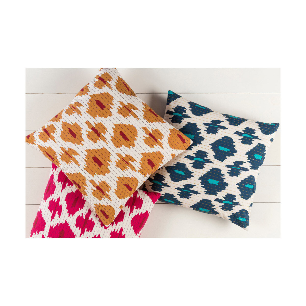 Kantha 18 X 18 inch Navy and Teal Throw Pillow