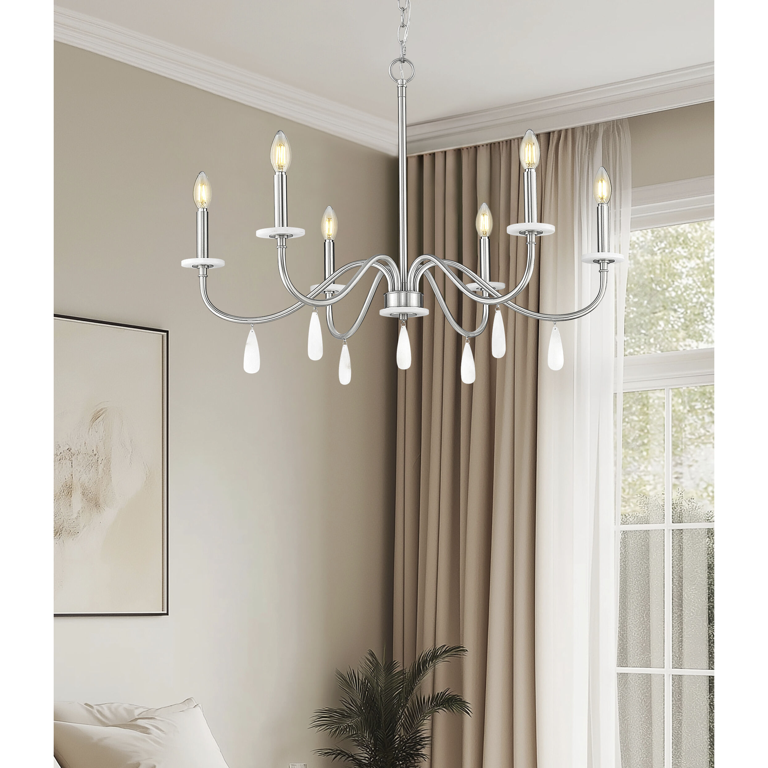 Toussant 6 Light 32 inch Brushed Nickel Chandelier Ceiling Light