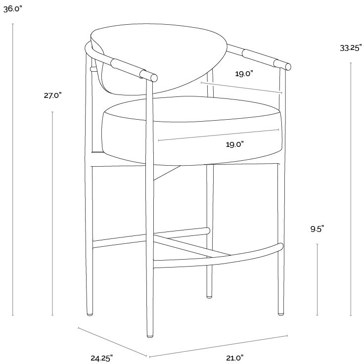 Heloise 36 inch Milliken Cognac Counter Stool