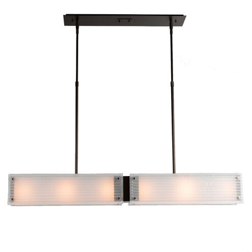 Textured Glass 6 Light 44.4 inch Burnished Bronze Linear Pendant Ceiling Light in Smoke Granite, E26 Incandescent