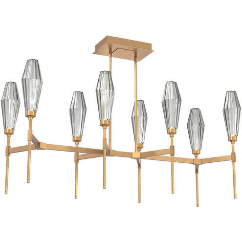 Aalto LED Novel Brass Linear Pendant Ceiling Light in 3000K LED, Optic Rib Smoke, Belvedere