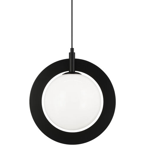 Astro 1 Light 9.88 inch Black Pendant Ceiling Light in Black and Opal Glass