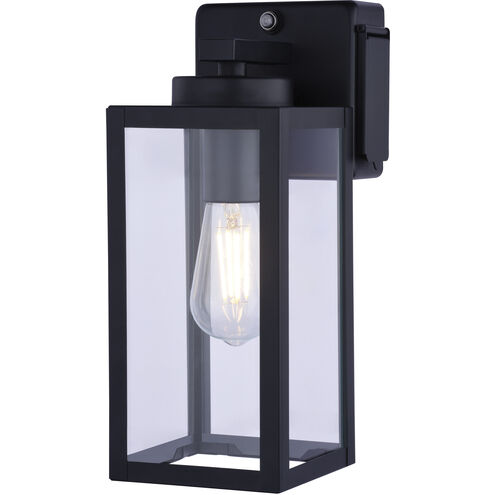 Lombard 1 Light 12.25 inch Textured Black Outdoor Wall Lantern, Integrated GFCI Outlet