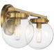 Mid-Century Modern 2 Light 16 inch Natural Brass Bathroom Vanity Light Wall Light
