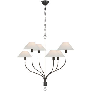 Amber Lewis Griffin LED 36.5 inch Bronze and Chocolate Leather Staggered Tail Chandelier Ceiling Light, Large